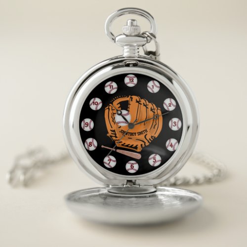 Personalized baseball silver pocket watch