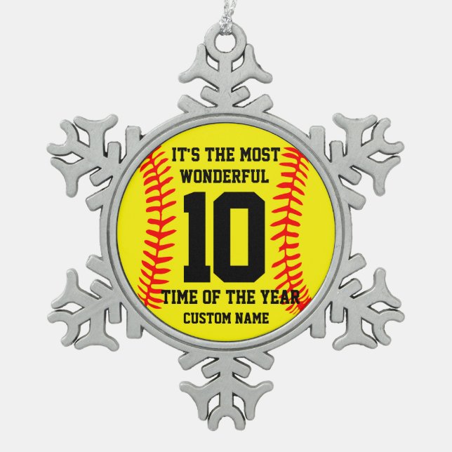 Personalized Baseball  Snowflake Pewter Christmas Ornament (Front)