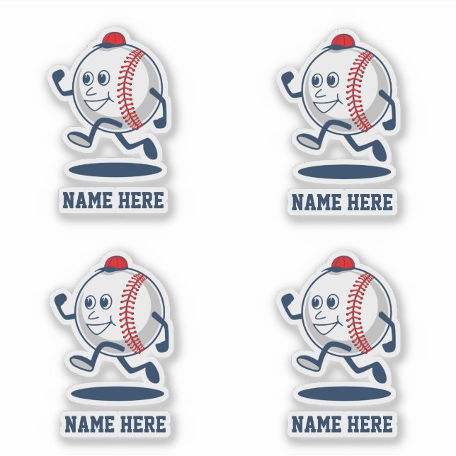 Personalized Baseball Softball Cartoon Name Sticker (Front)