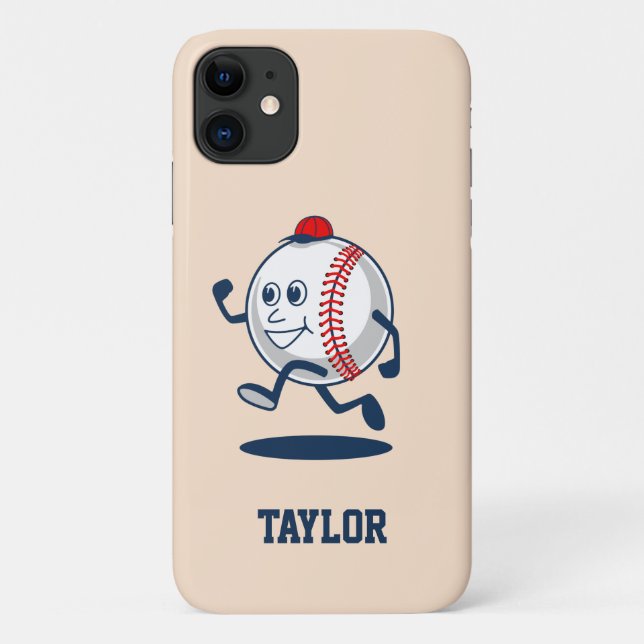 Personalized Baseball Softball Cute Cartoon Name Case-Mate iPhone Case (Back)