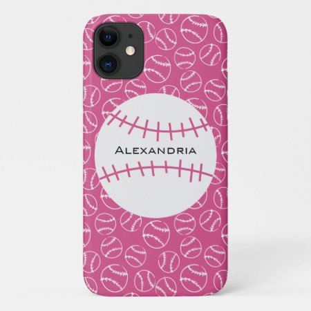 Personalized Baseball Softball Pattern On Pink Iphone 11 Case