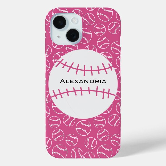 Personalized Baseball Softball Pattern on Pink Case-Mate iPhone Case (Back)