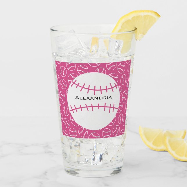 Personalized Baseball Softball Pattern on Pink Glass (Back Ice)