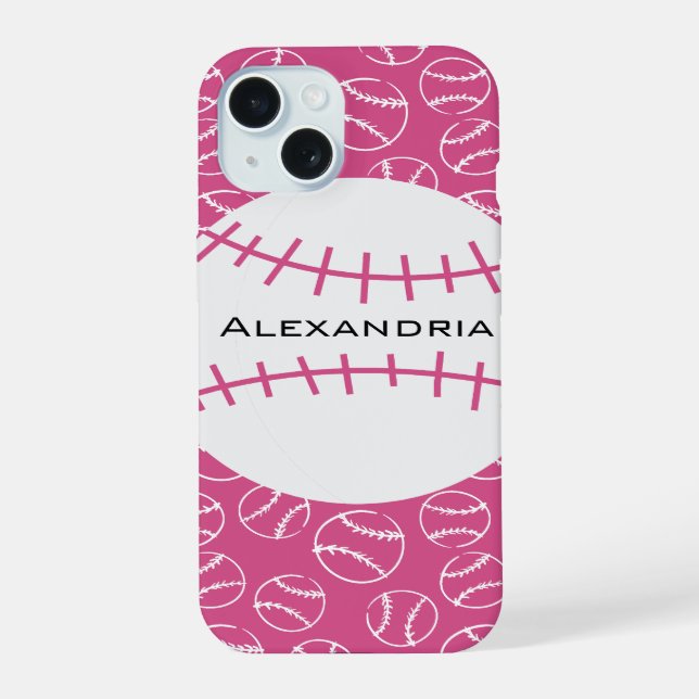 Personalized Baseball Softball Pattern on Pink Iphone Case (Back)