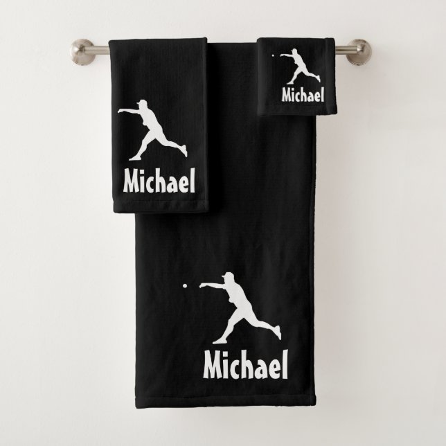 Personalized Baseball Sports black and white Bath Towel Set (Insitu)