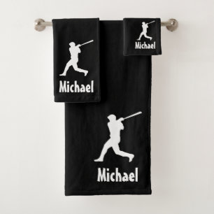 Personalized Baseball Sports black and white Bath Towel Set