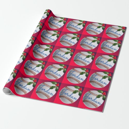 Personalized Baseball Sports Christmas Holiday Wrapping Paper