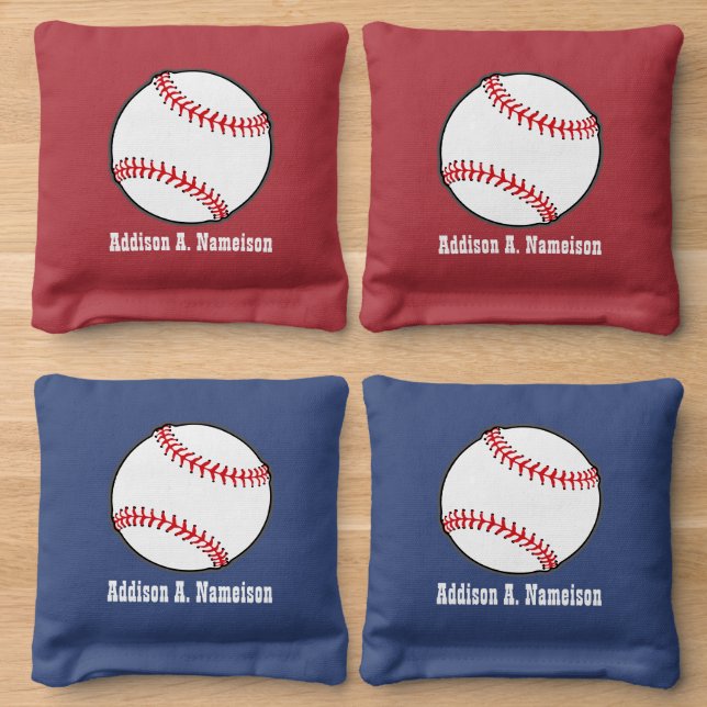 Personalized Baseball Sports Themed Team Name Cornhole Bags (Wood)