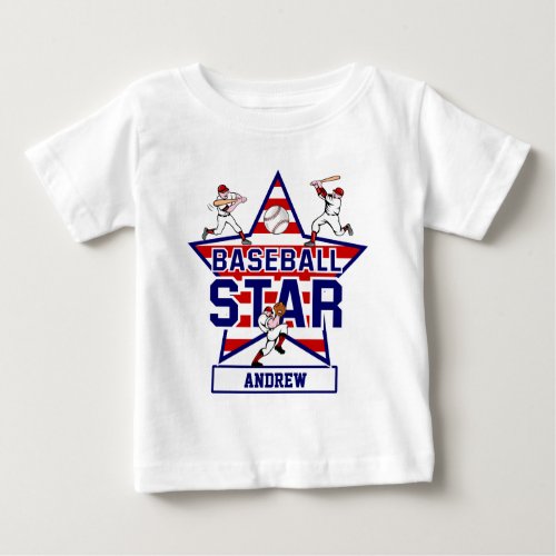 Personalized Baseball Star and stripes Baby T_Shirt