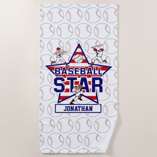 Personalized Baseball Star and stripes Beach Towel