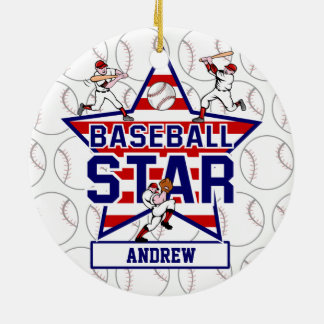 Personalized Baseball Star and stripes Ceramic Ornament