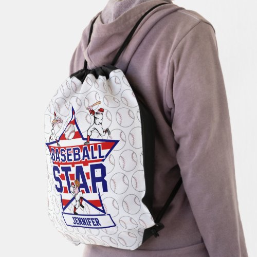 Personalized Baseball Star and stripes Drawstring Bag