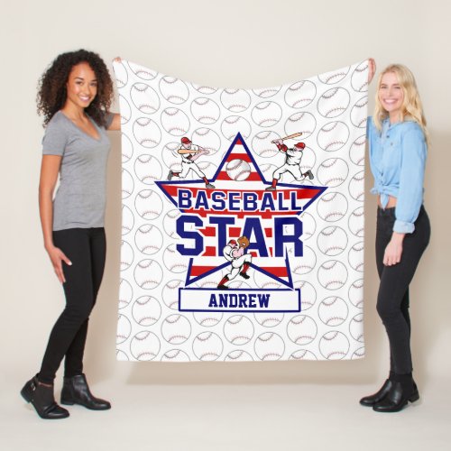 Personalized Baseball Star and stripes Fleece Blanket