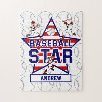 Personalized Baseball Star And Stripes Jigsaw Puzzle by giftsbonanza at Zazzle