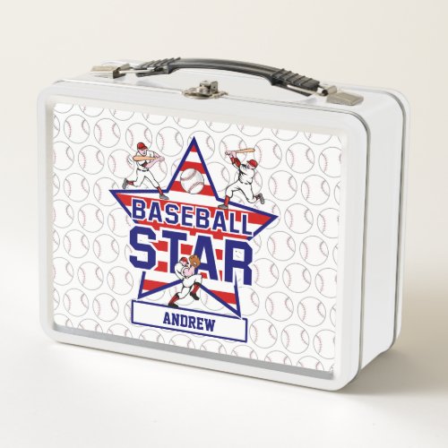 Personalized Baseball Star and stripes Metal Lunch Box