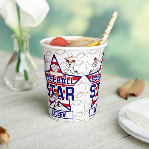 Personalized Baseball Star and stripes Paper Cups