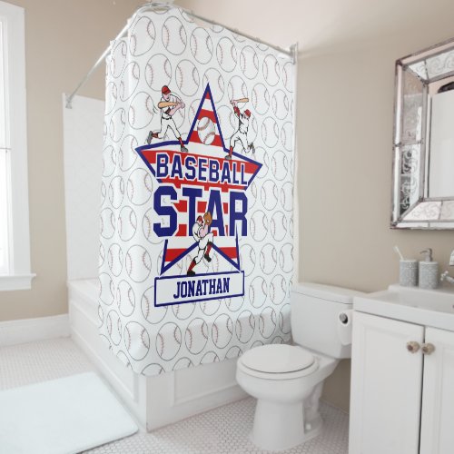 Personalized Baseball Star and stripes Shower Curtain