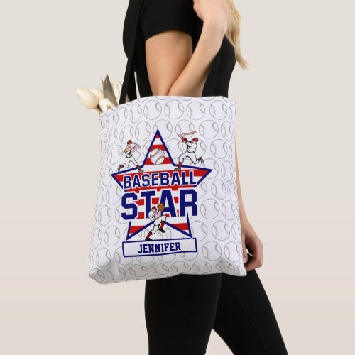 Personalized Baseball Star and stripes Tote Bag