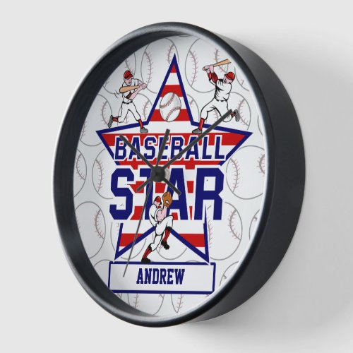Personalized Baseball Star and stripes Wall Clock