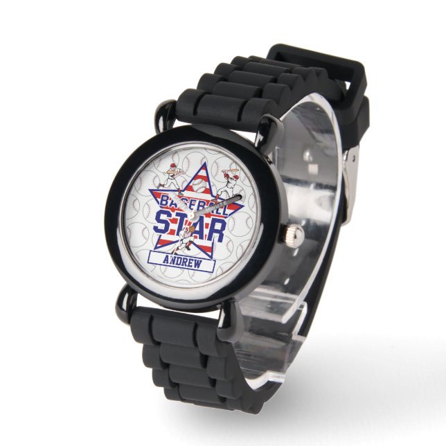 Personalized Baseball Star and stripes Watch (Angle)