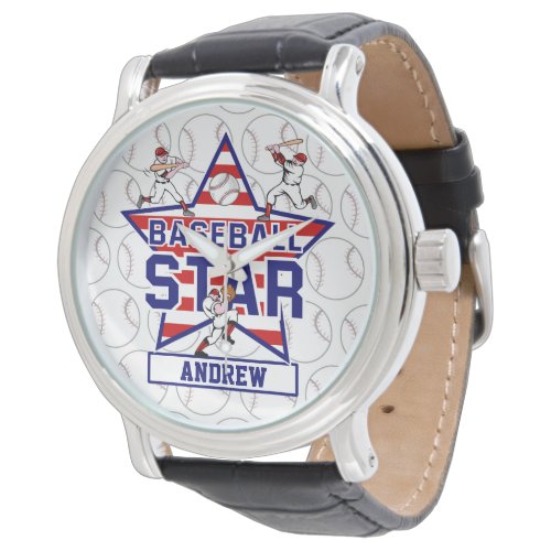 Personalized Baseball Star and stripes Watch