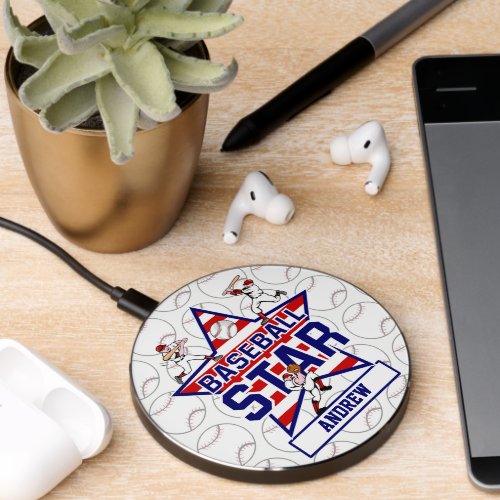 Personalized Baseball Star and stripes Wireless Charger