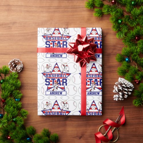 Personalized Baseball Star and stripes Wrapping Paper