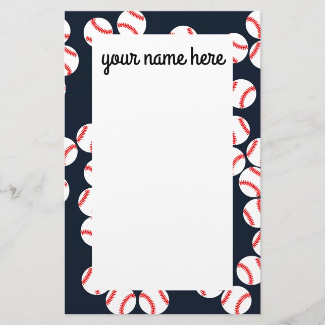 Personalized Baseball Stationery Paper (Front)