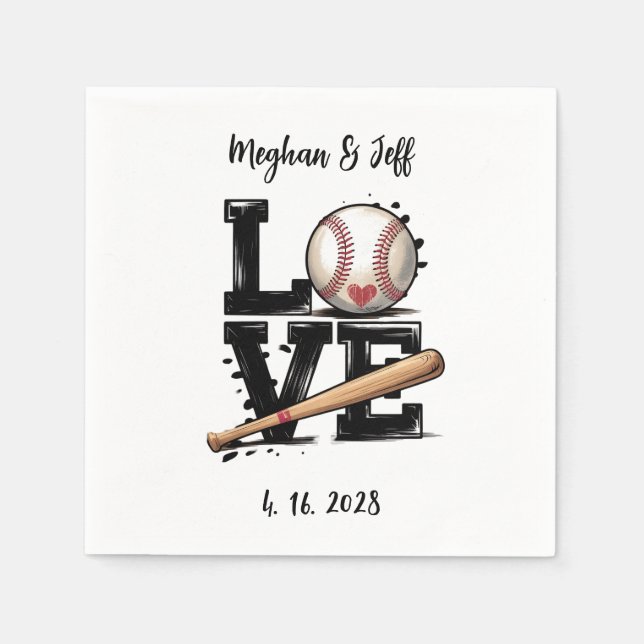 Personalized Baseball Themed Wedding  Napkins (Front)