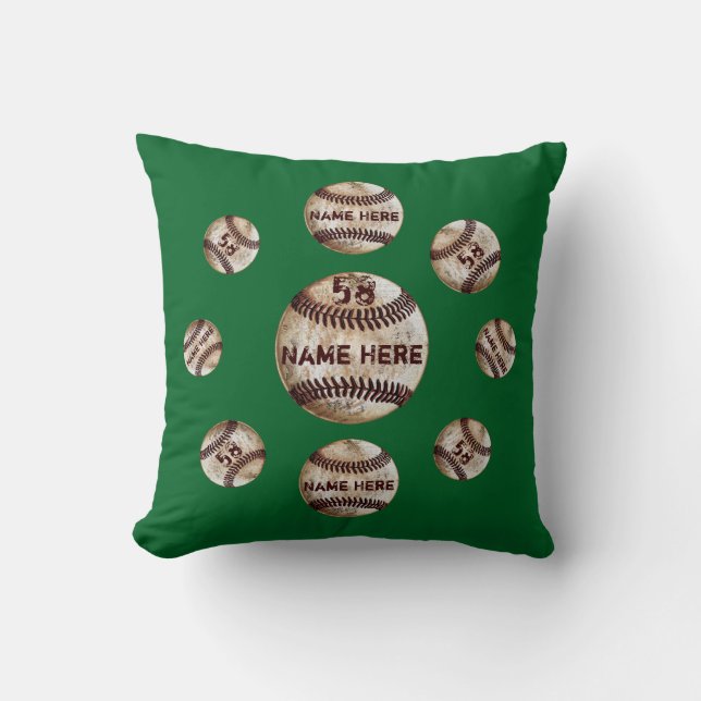 Personalized Baseball Throw Pillow, Vintage Look Pillow (Front)