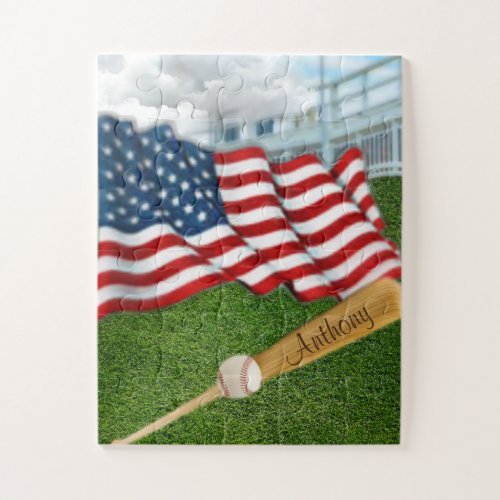 Personalized Baseball with American Flag Jigsaw Pu Jigsaw Puzzle