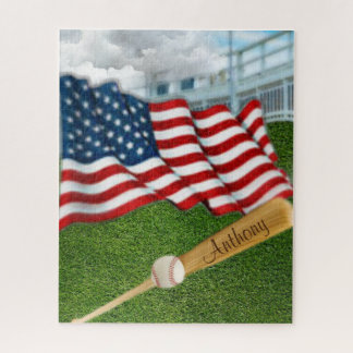 Personalized Baseball with American Flag Jigsaw Puzzle