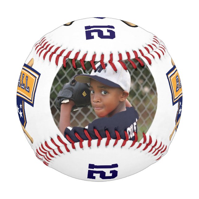 Personalized Baseball with Photo - Dark Blue (Front)