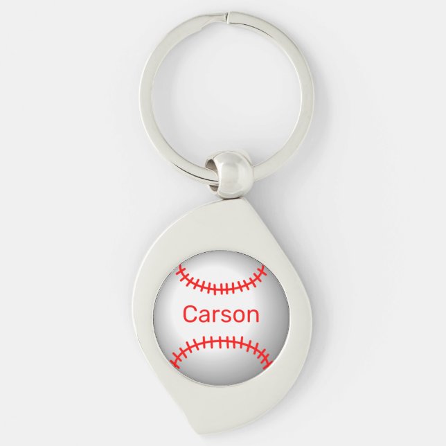 Personalized Baseball with Red Stitches  Keychain (Front)