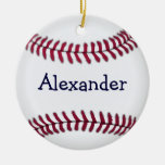 Personalized Baseball With Red Stitching Ceramic Ornament at Zazzle