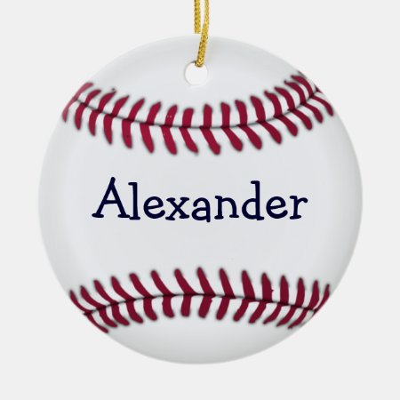Personalized Baseball With Red Stitching Ceramic Ornament