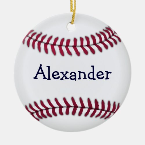 Personalized Baseball with Red Stitching Ceramic Ornament