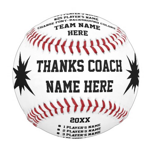 Personalized Baseballs with Coach Players NAMES