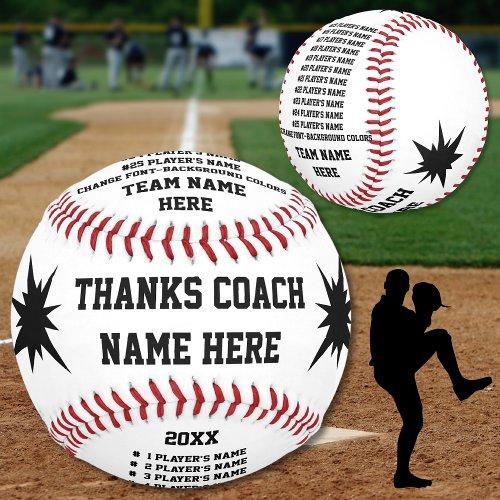 Personalized Baseballs with Coach Players NAMES