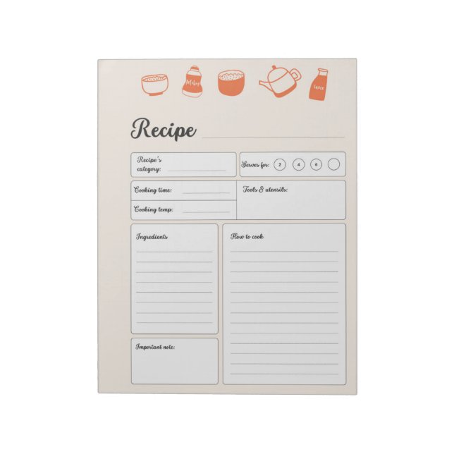 Personalized Basic Recipe Pages Notepad (Rotated)