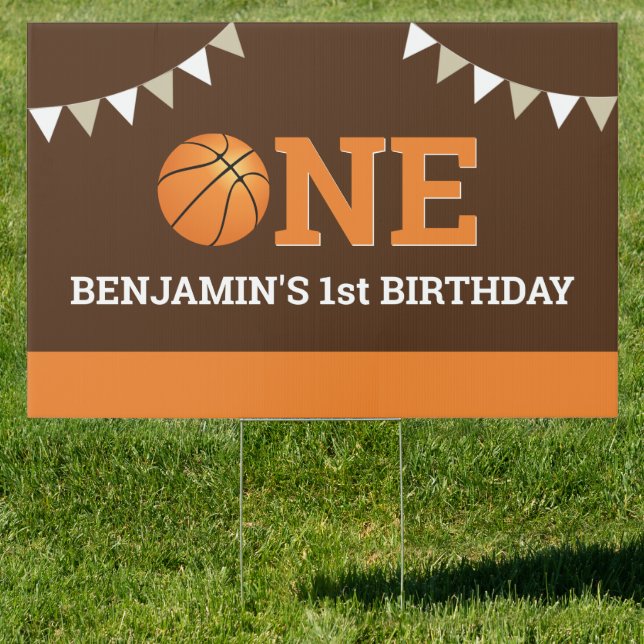 Personalized Basketball 1st Birthday Party Sign (Insitu)