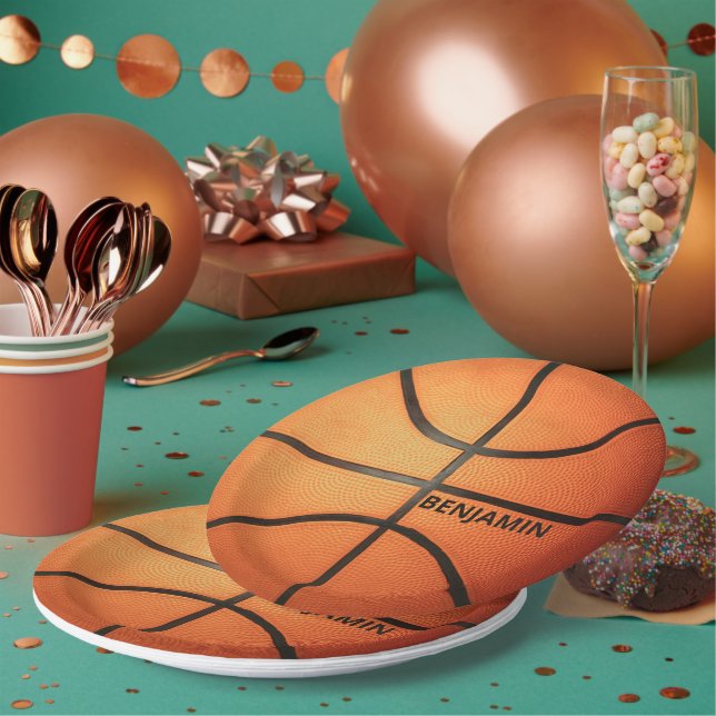 Personalized Basketball 9" Round Paper Plates (Multi)