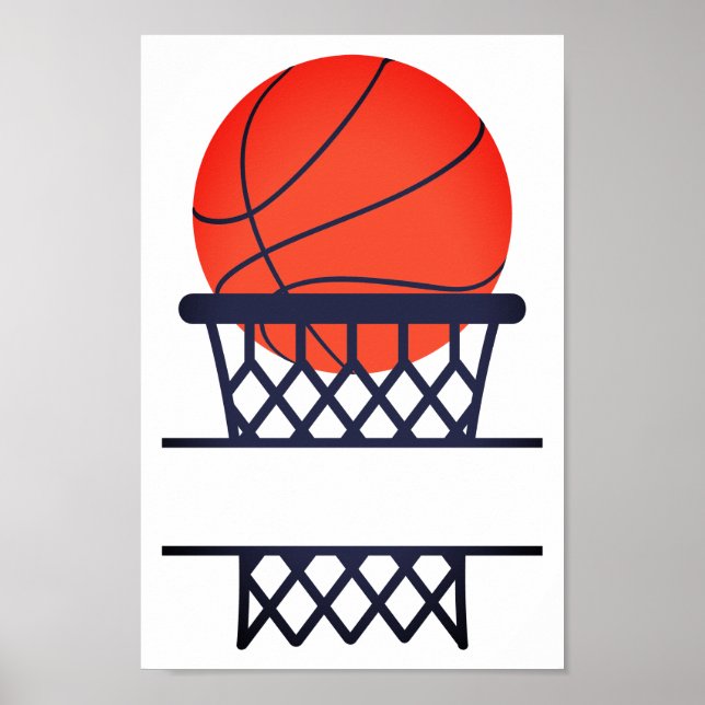 Personalized Basketball And Net Split Monogram Poster (Front)