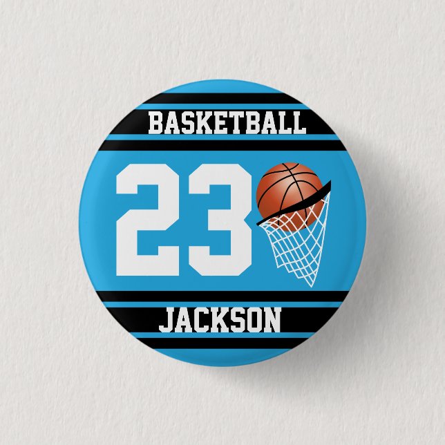 Personalized Basketball Baby Blue and Black Button (Front)