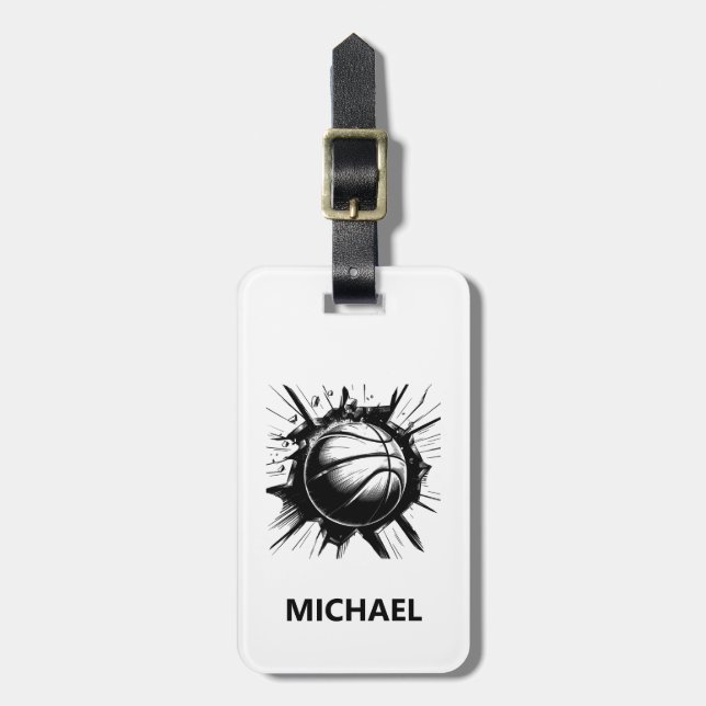 Personalized Basketball Ball Breaking the Wall     Luggage Tag (Front Vertical)