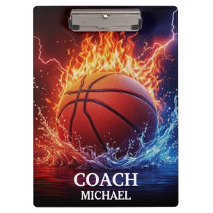 Personalized Basketball Ball on Fire and Water Clipboard