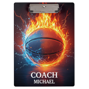Personalized Basketball Ball on Fire and Water Clipboard