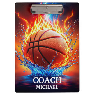 Personalized Basketball Ball on Fire and Water Clipboard