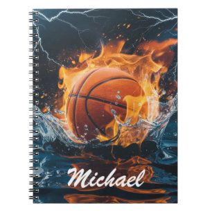 Personalized Basketball Ball on Fire and Water Notebook