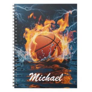 Personalized Basketball Ball on Fire and Water Notebook